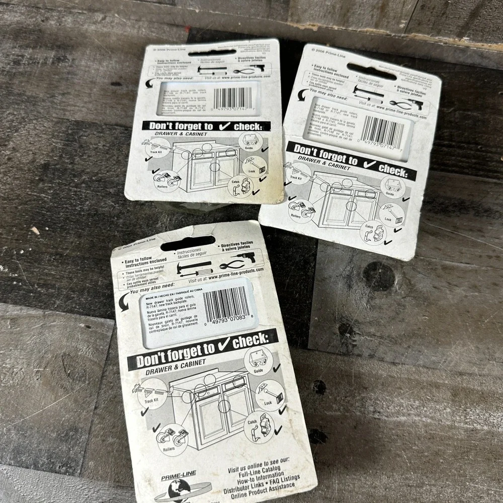 Prime-Line R 7147 Front Drawer Guide Rollers Lot of 2 and R-7083 Track